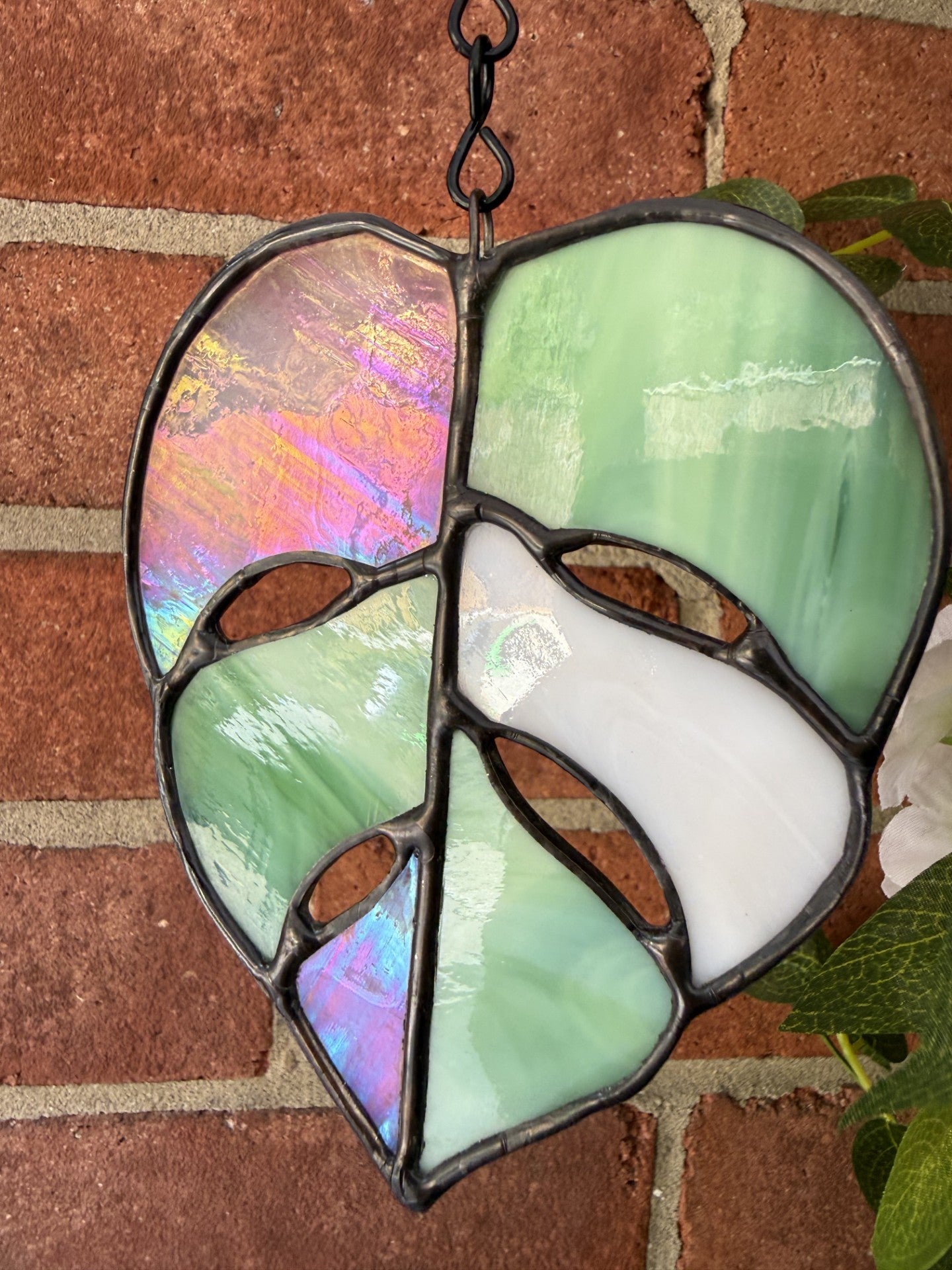 Stained glass Monstera leaf suncatcher 